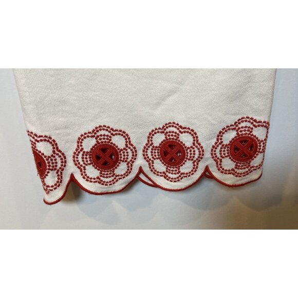 Maeve Anthropologie The Colette Jeans Wide Leg Embroidery Lace Hem Cream Red 28 - Picture 3 of 7